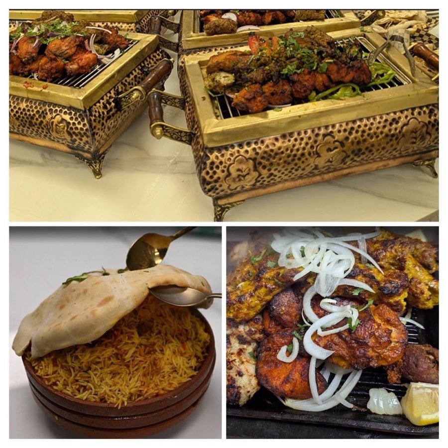 Grand Tandoori collage of grilled meats, naan and biryani.
